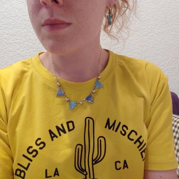 Handmade Silver and Blue Triangle Pendant Necklace - Picture 6 of 7